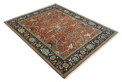 Premium Fine Rust and Blue 8x10 Hand Knotted Oriental wool area rug - The Rug Decor