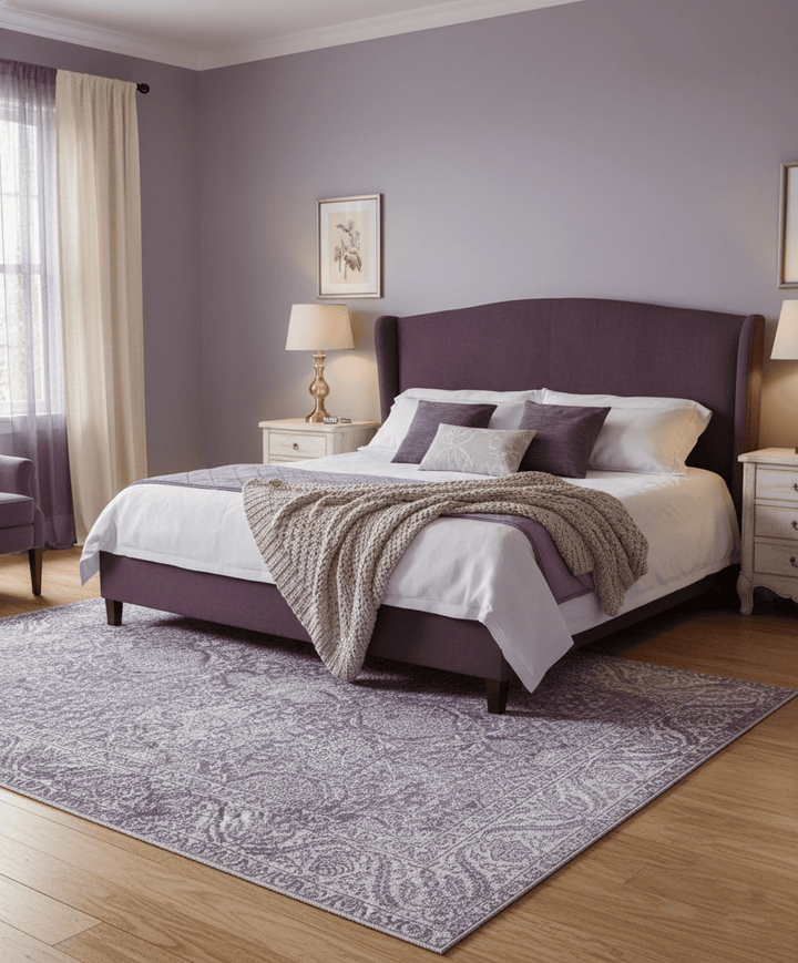 Premium Floral Medallion Purple and Ivory 5.6x7.9 Viscose Area Rug - The Rug Decor