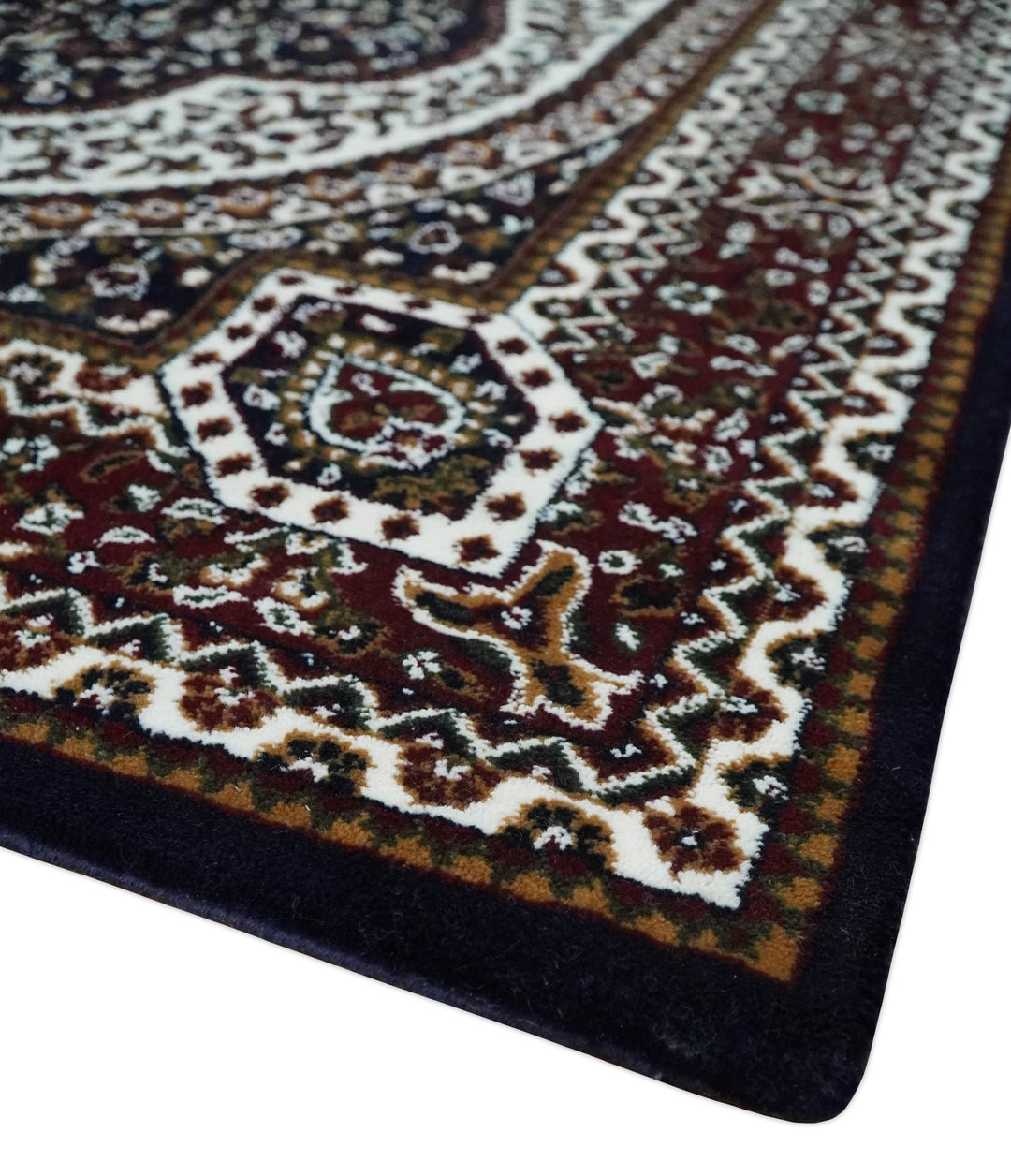Premium Look 5x7 Black, Ivory and Brown Heriz Medallion Pattern Area Rug - The Rug Decor