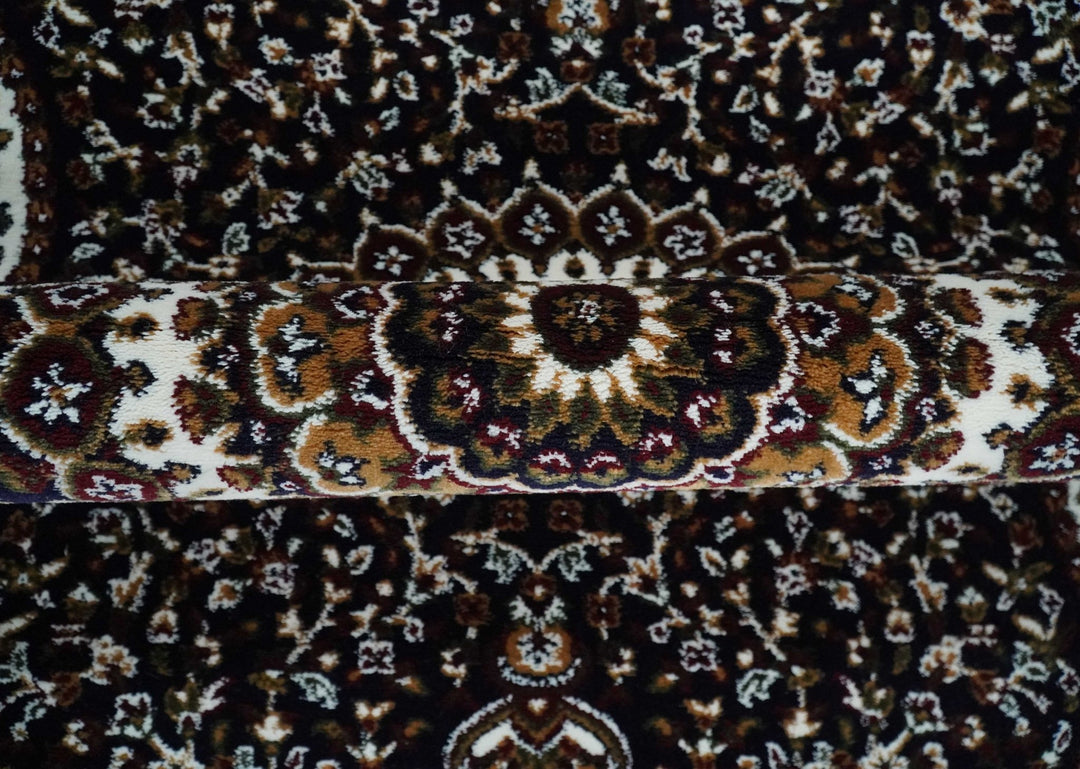 Premium Look 5x7 Black, Ivory and Brown Heriz Medallion Pattern Area Rug - The Rug Decor