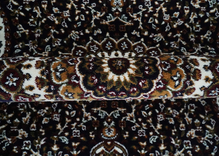 Premium Look 5x7 Black, Ivory and Brown Heriz Medallion Pattern Area Rug - The Rug Decor