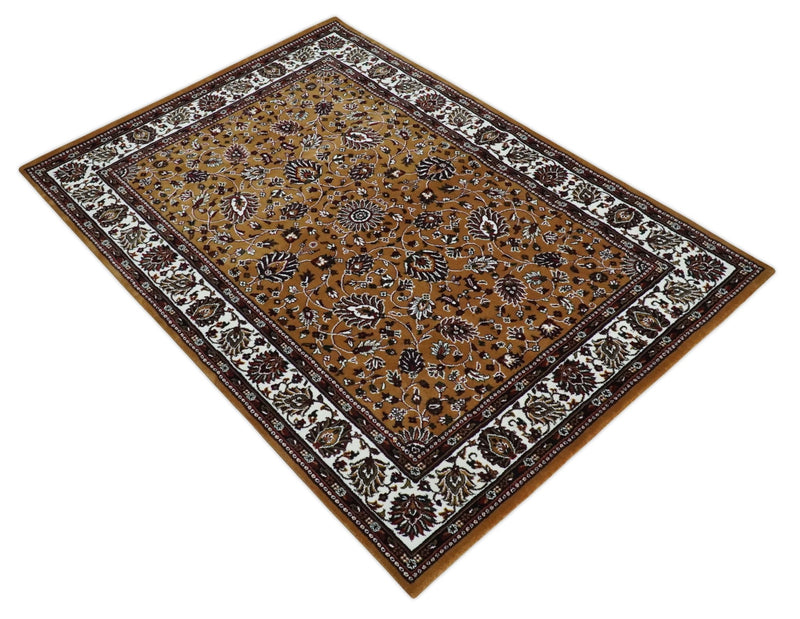 Premium Look 5x7 Rust, Ivory and Brown Traditional Floral Area Rug - The Rug Decor