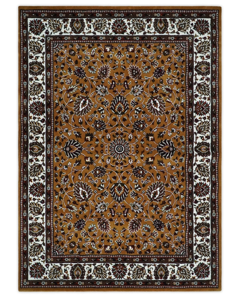 Premium Look 5x7 Rust, Ivory and Brown Traditional Floral Area Rug - The Rug Decor