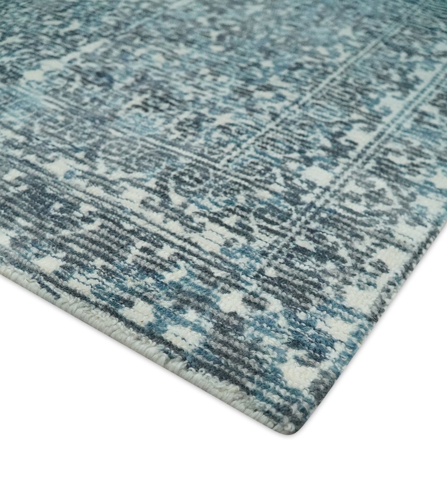 Premium look antique Design Teal, Charcoal and Ivory 5x8 Hand loom wool and Viscose Area Rug - The Rug Decor
