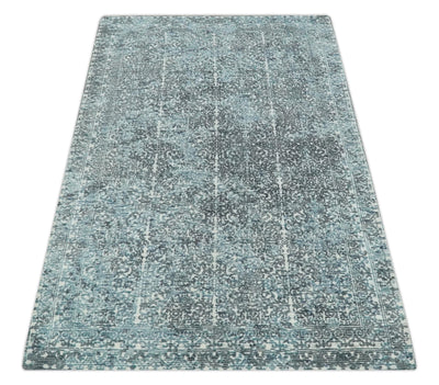 Premium look antique Design Teal, Charcoal and Ivory 5x8 Hand loom wool and Viscose Area Rug - The Rug Decor