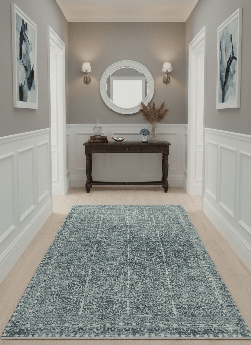 Premium look antique Design Teal, Charcoal and Ivory 5x8 Hand loom wool and Viscose Area Rug - The Rug Decor