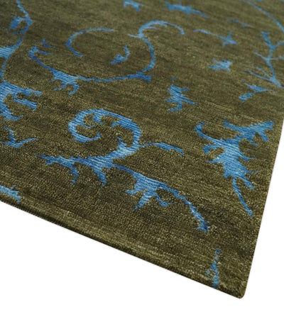 Premium look Antique Style Olive and Blue Hand loom 6x9 wool and Art Silk Area Rug - The Rug Decor