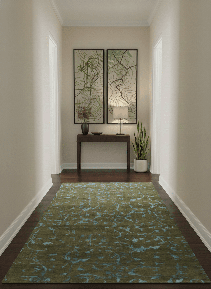 Premium look Antique Style Olive and Blue Hand loom 6x9 wool and Art Silk Area Rug - The Rug Decor