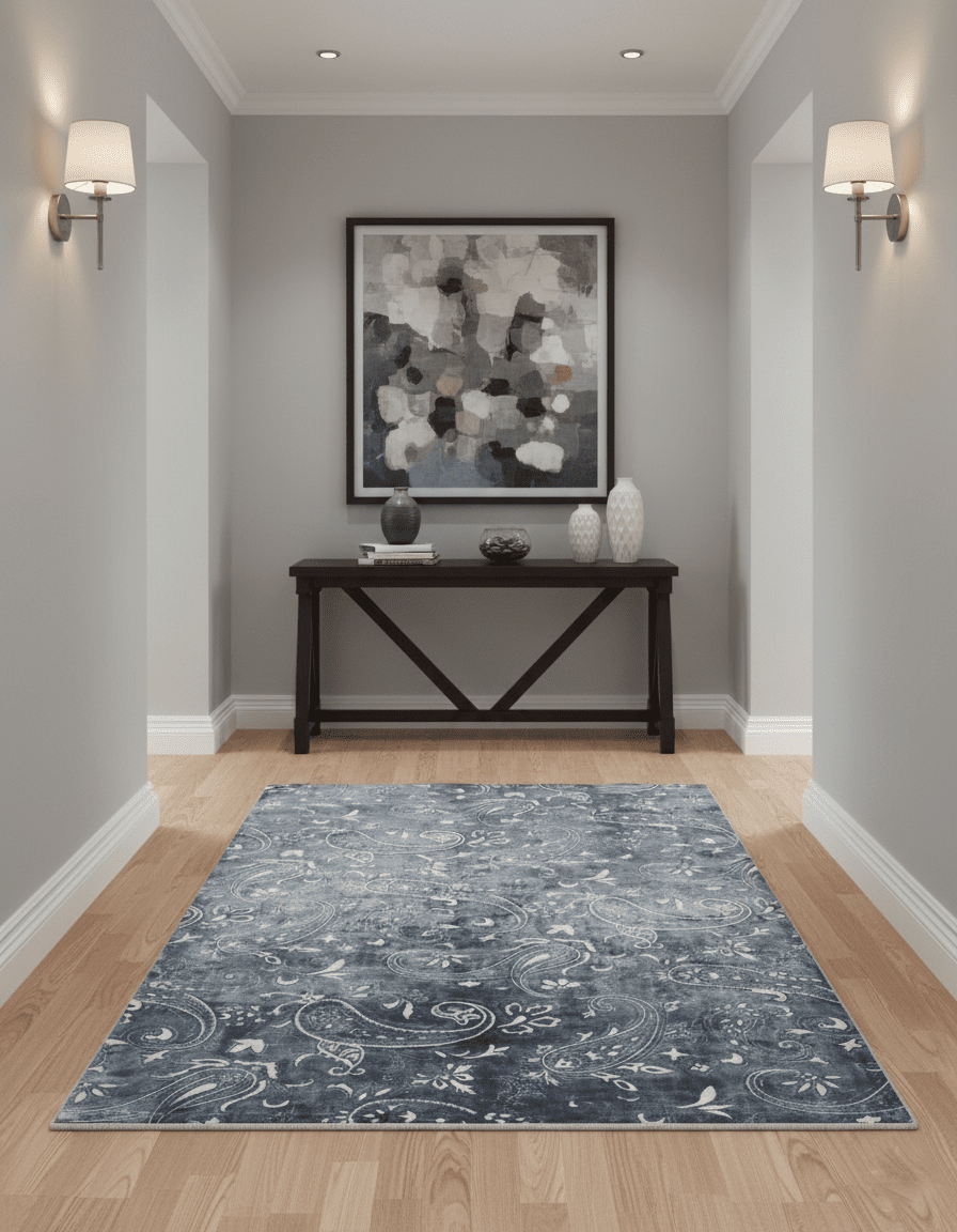 Premium look Charcoal, Ivory and Silver Hand loom Traditional Boteh Design Wool and Viscose Area Rug - The Rug Decor