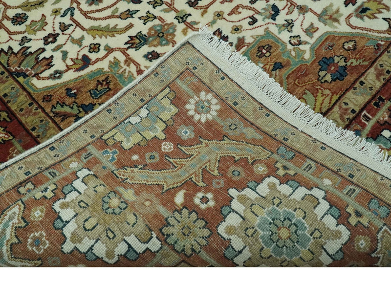 Premium Look Ivory, Rust and Brown Fine Hand knotted 8x10 Traditional Wool Area Rug - The Rug Decor