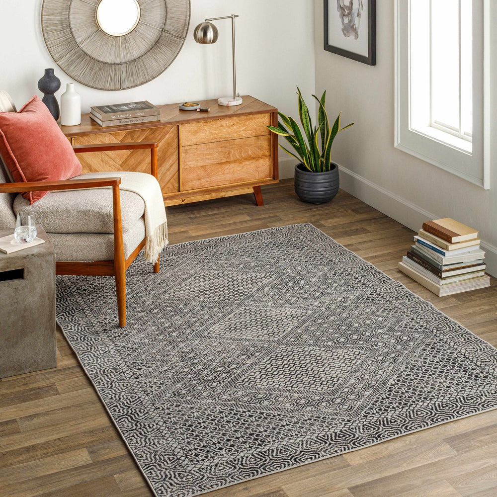 Premium look Silver and Black Geometrical washable Area Rug - The Rug Decor