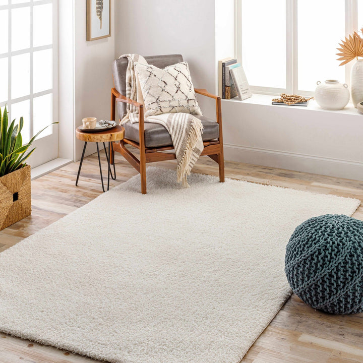 Premium look Solid Beige Woven Moroccan Design Silk Blended Plush Pile Rug - The Rug Decor