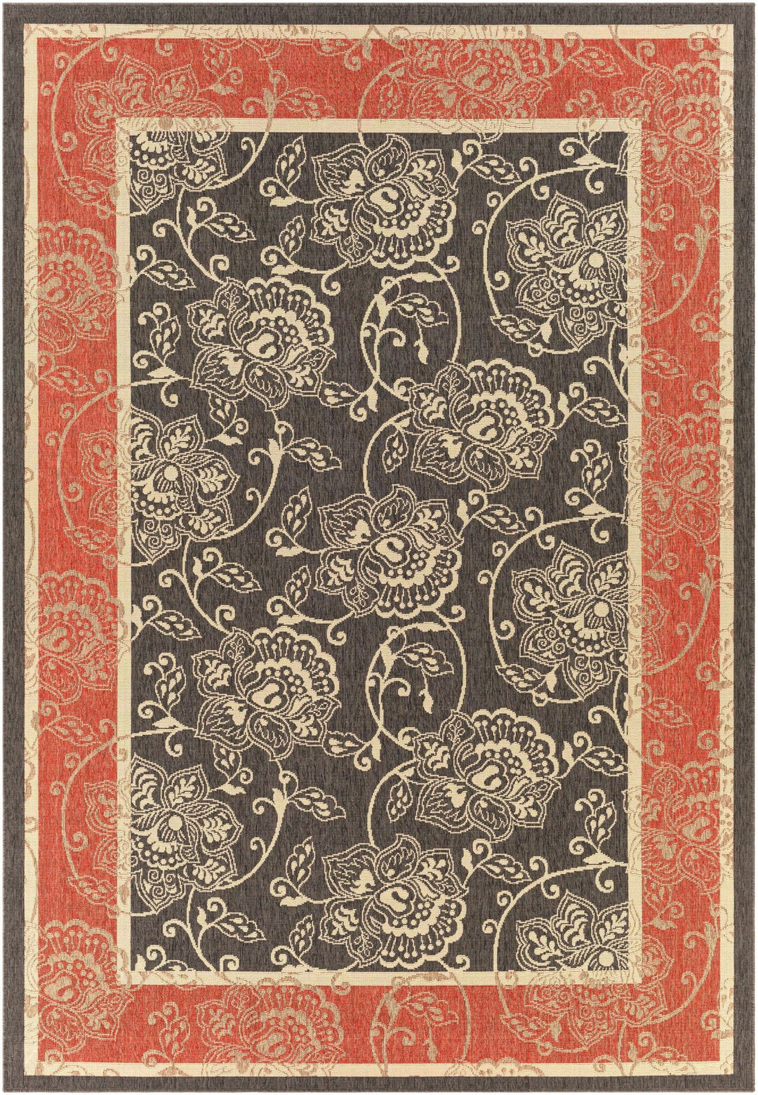 Premium look Traditional Floral Charcoal, Ivory and Dark Peach Indoor and Outdoor Area Rug - The Rug Decor