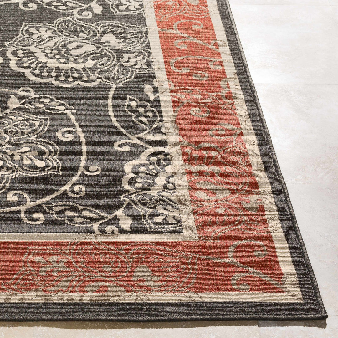 Premium look Traditional Floral Charcoal, Ivory and Dark Peach Indoor and Outdoor Area Rug - The Rug Decor