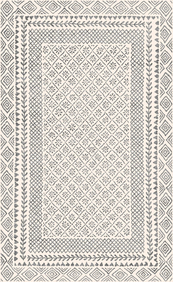 Premium modern geometrical Ivory and Charcoal Multi size area Rug - The Rug Decor
