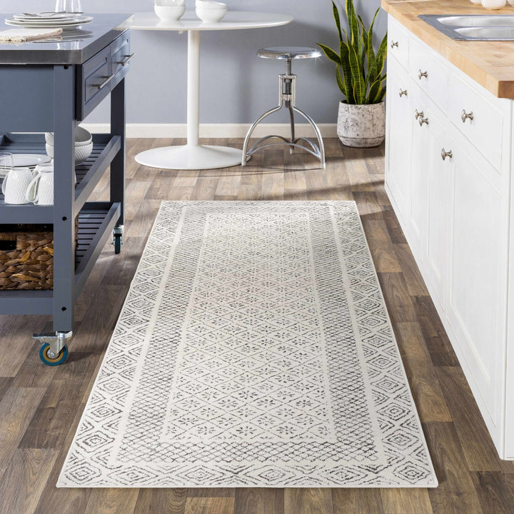 Premium modern geometrical Ivory and Charcoal Multi size area Rug - The Rug Decor
