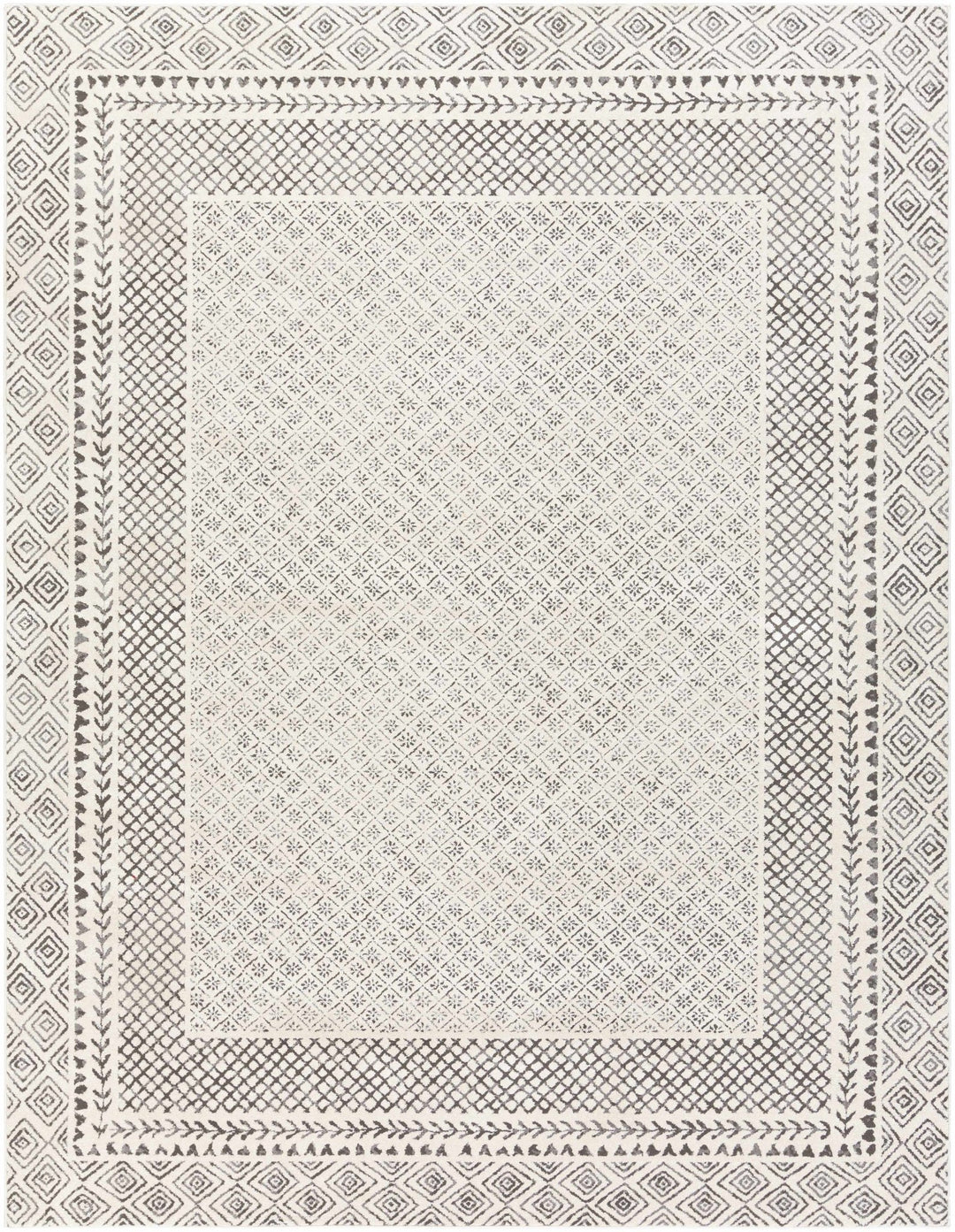 Premium modern geometrical Ivory and Charcoal Multi size area Rug - The Rug Decor