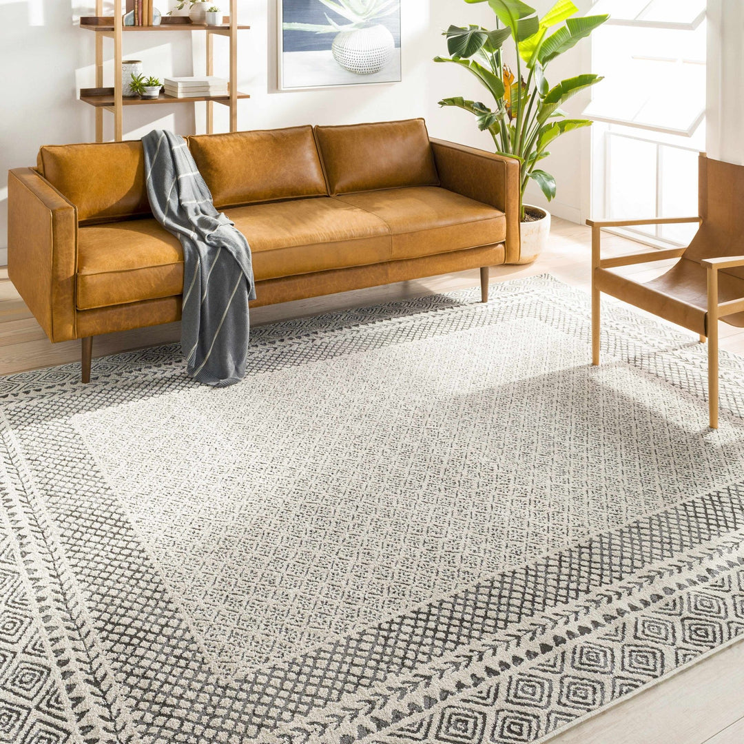 Premium modern geometrical Ivory and Charcoal Multi size area Rug - The Rug Decor