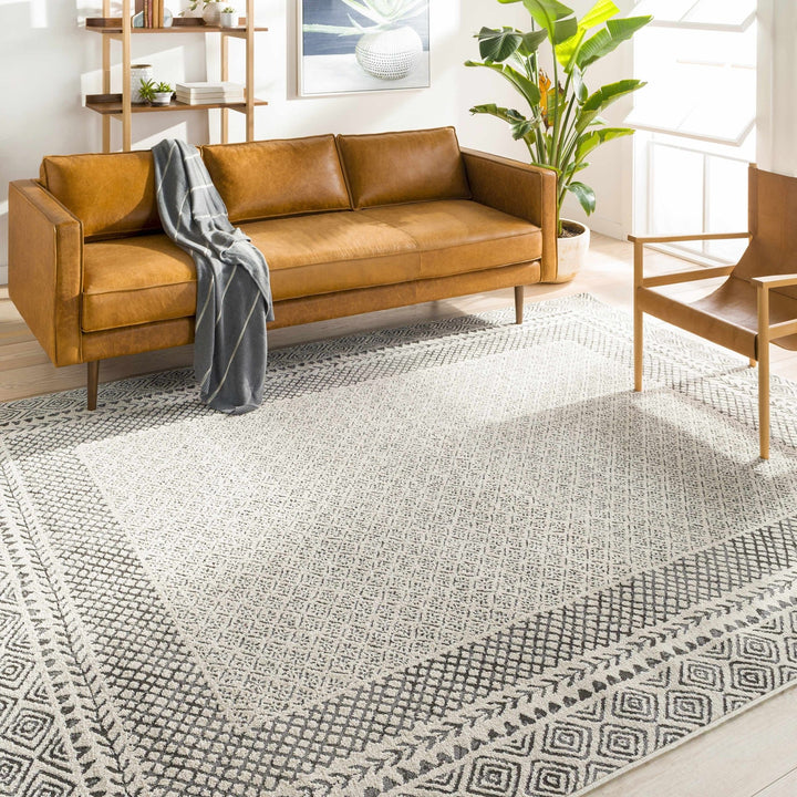 Premium modern geometrical Ivory and Charcoal Multi size area Rug - The Rug Decor