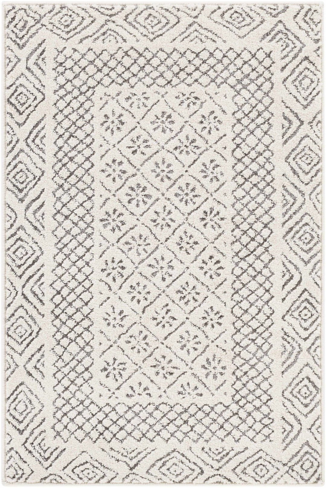 Premium modern geometrical Ivory and Charcoal Multi size area Rug - The Rug Decor