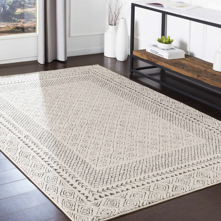 Premium modern geometrical Ivory and Charcoal Multi size area Rug - The Rug Decor