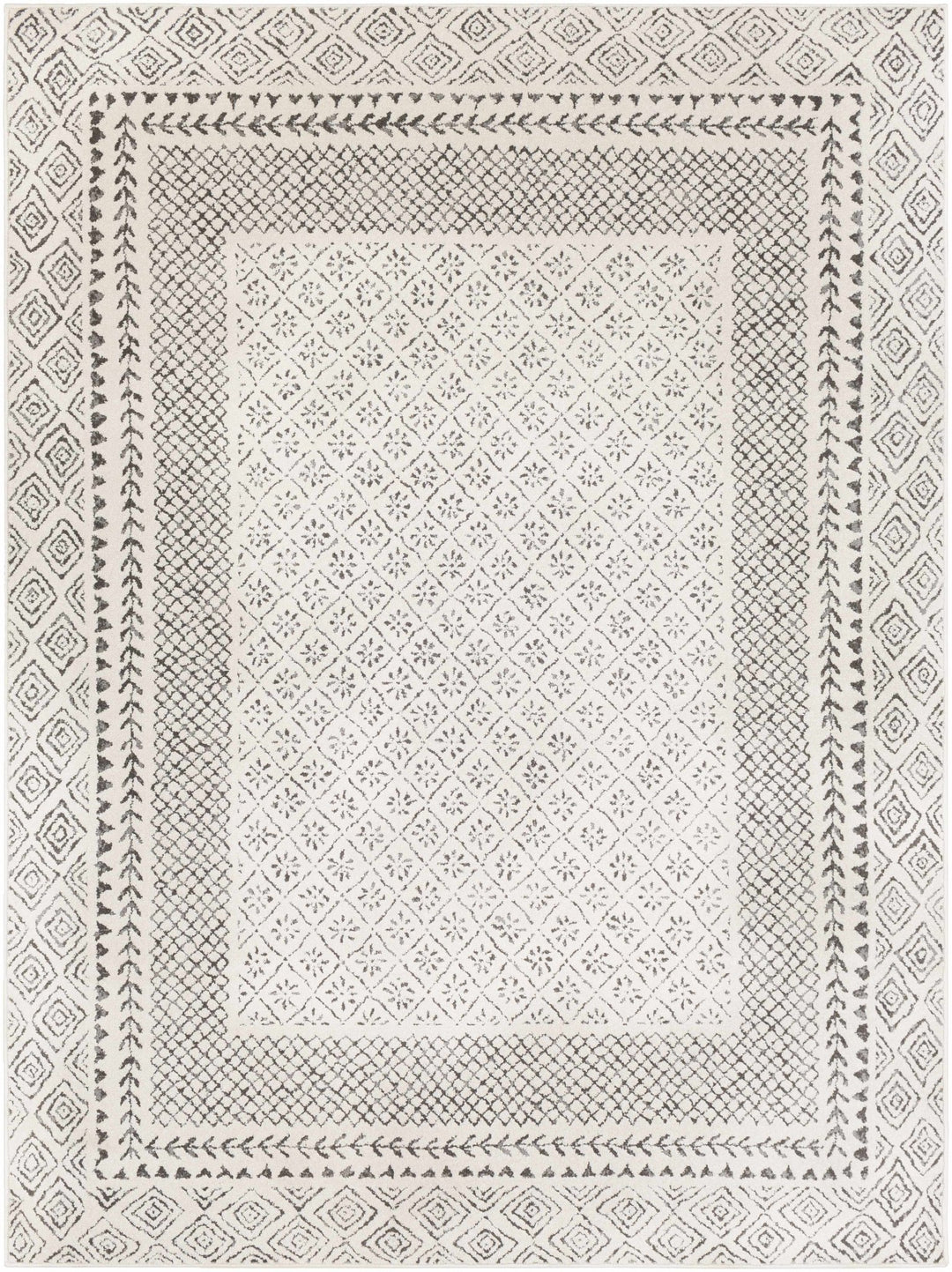 Premium modern geometrical Ivory and Charcoal Multi size area Rug - The Rug Decor