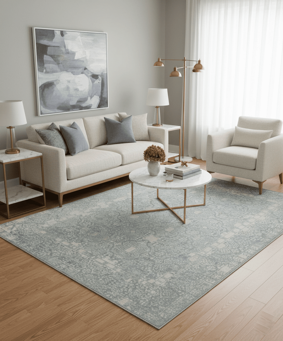 Premium Style Gray and Ivory Traditional Ikat Large design 5.6x8 Hand loom Wool and Viscose Area Rug - The Rug Decor