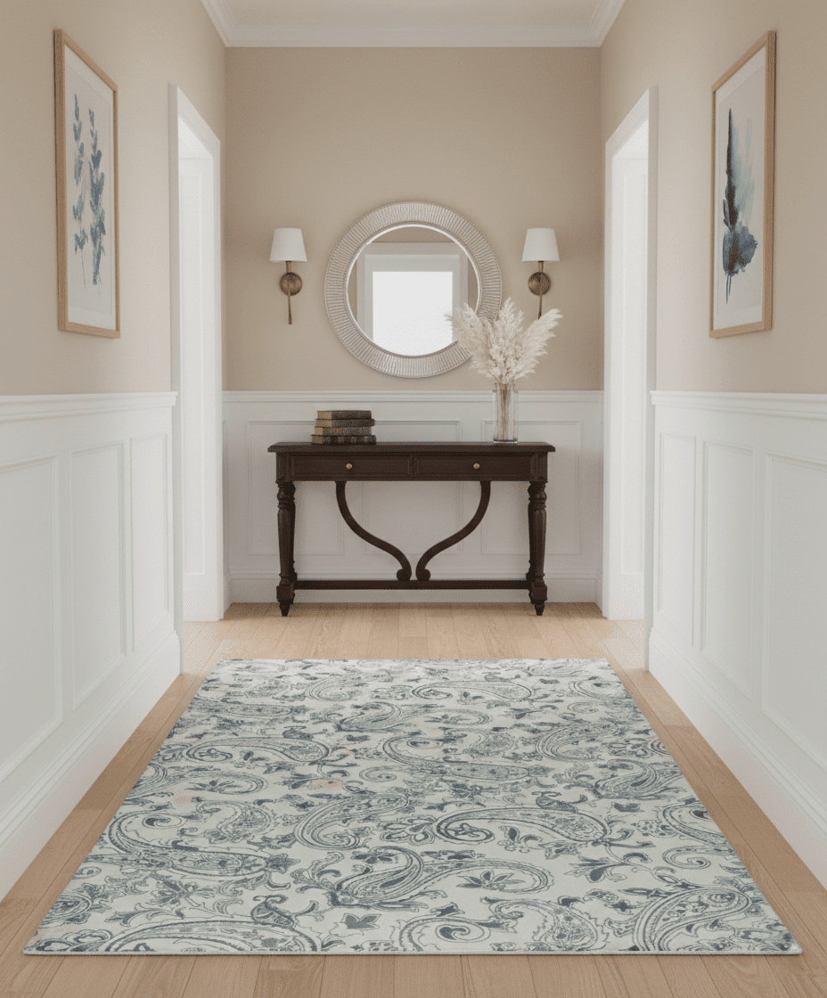 Premium Style Ivory and Charcoal Hand loom 5.6x8 Boteh Design Viscose Area Rug - The Rug Decor