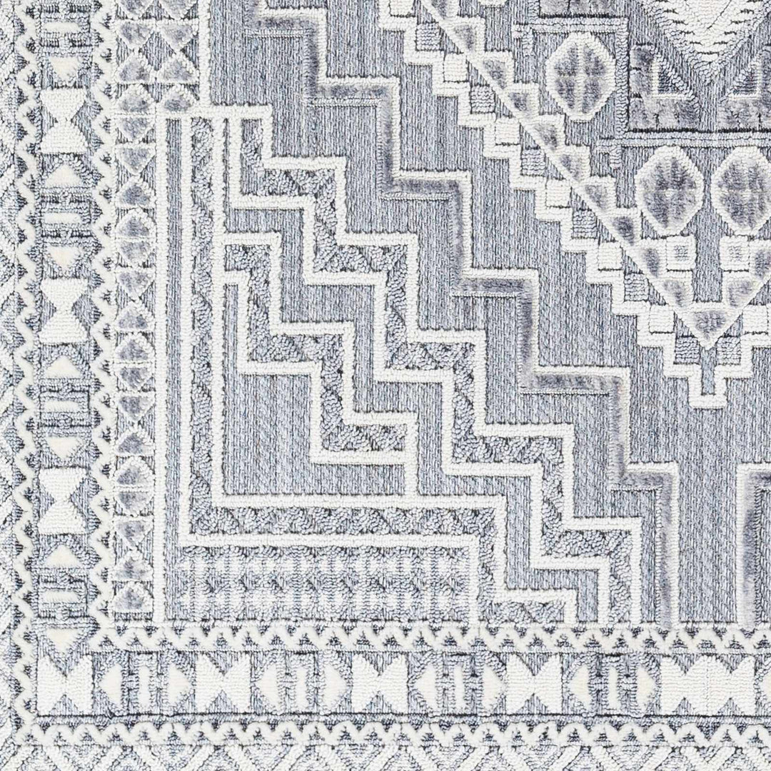 Premium Style Ivory, Light purple and Charcoal Texture Medallion Heriz Design Area Rug - The Rug Decor