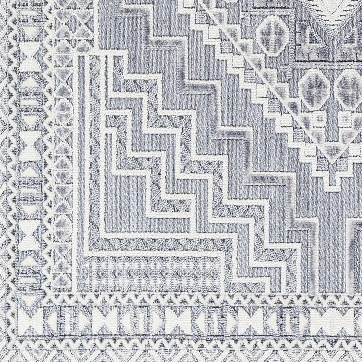 Premium Style Ivory, Light purple and Charcoal Texture Medallion Heriz Design Area Rug - The Rug Decor