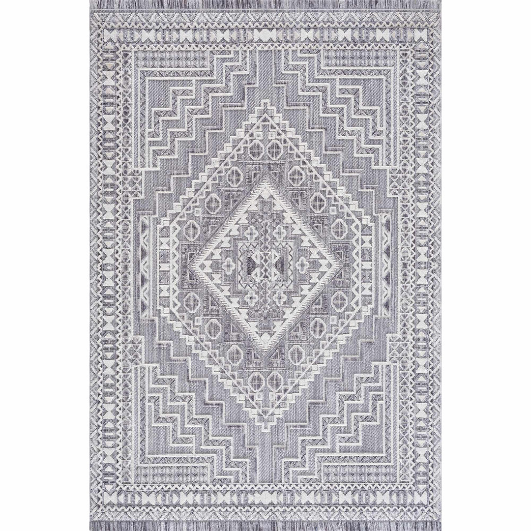 Premium Style Ivory, Light purple and Charcoal Texture Medallion Heriz Design Area Rug - The Rug Decor