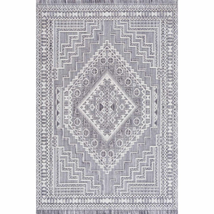 Premium Style Ivory, Light purple and Charcoal Texture Medallion Heriz Design Area Rug - The Rug Decor