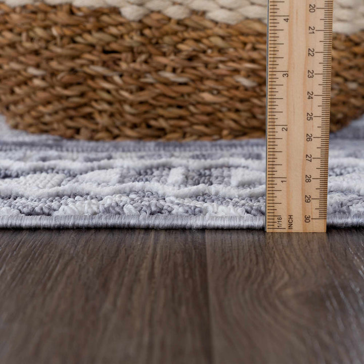 Premium Style Ivory, Light purple and Charcoal Texture Medallion Heriz Design Area Rug - The Rug Decor