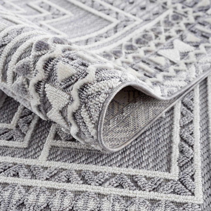 Premium Style Ivory, Light purple and Charcoal Texture Medallion Heriz Design Area Rug - The Rug Decor