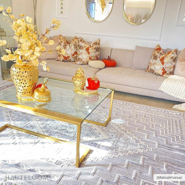Premium Style Ivory, Light purple and Charcoal Texture Medallion Heriz Design Area Rug - The Rug Decor