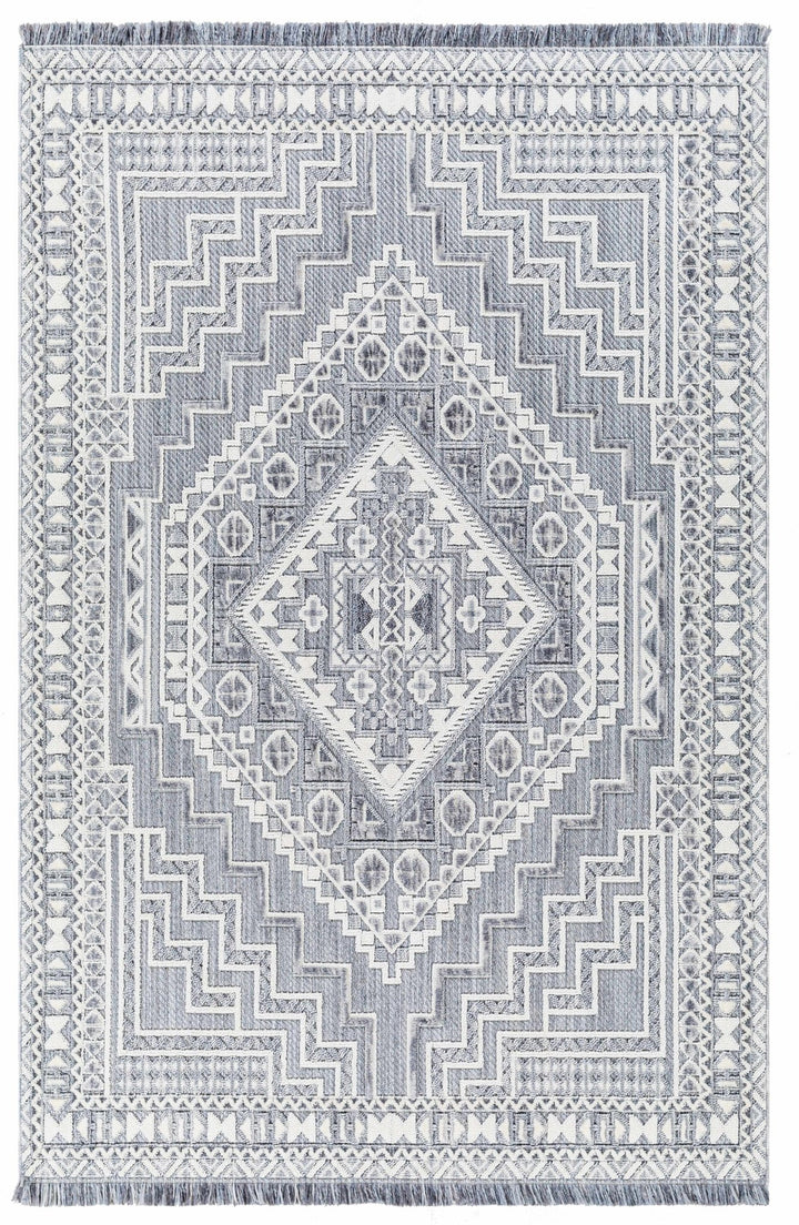 Premium Style Ivory, Light purple and Charcoal Texture Medallion Heriz Design Area Rug - The Rug Decor