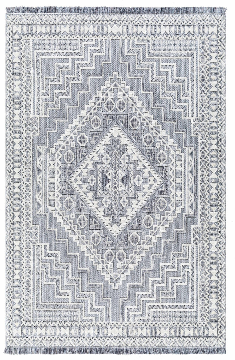 Premium Style Ivory, Light purple and Charcoal Texture Medallion Heriz Design Area Rug - The Rug Decor