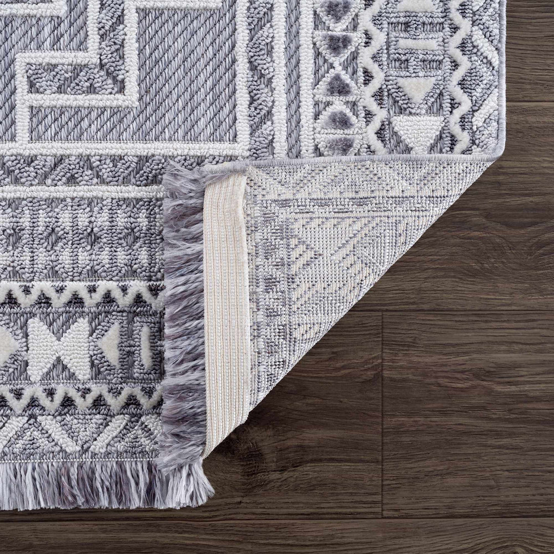 Premium Style Ivory, Light purple and Charcoal Texture Medallion Heriz Design Area Rug - The Rug Decor