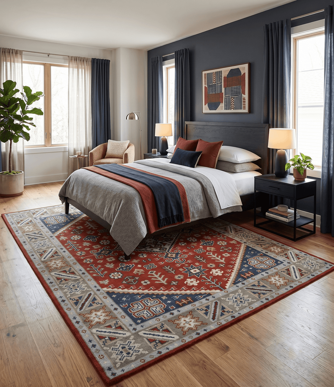 Premium Style Rust, Blue and Beige Hand Knotted Traditional Heriz wool Area Rug - The Rug Decor