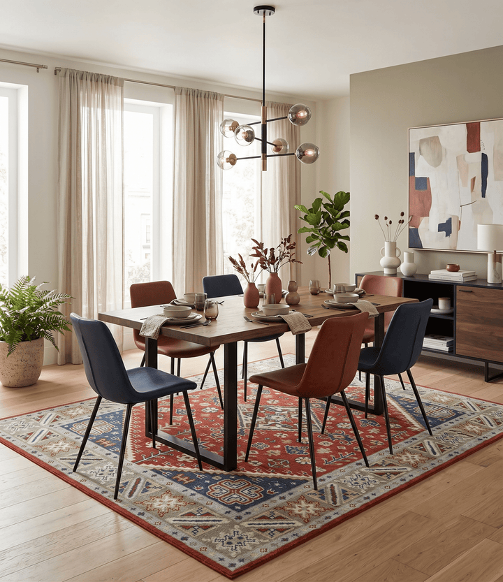 Premium Style Rust, Blue and Beige Hand Knotted Traditional Heriz wool Area Rug - The Rug Decor