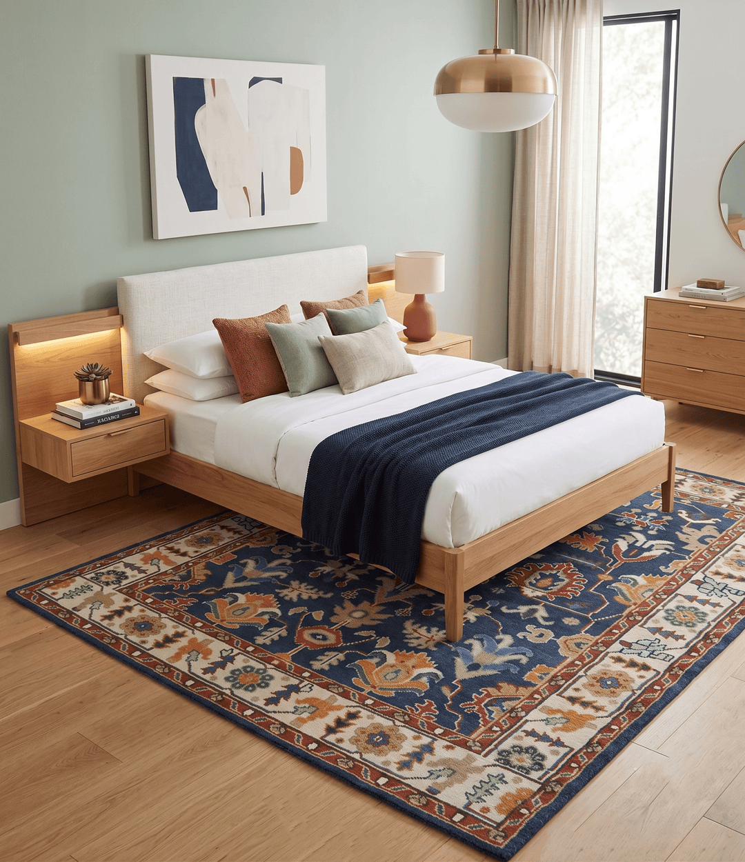 Premium Style Vibrant Colorful Blue, Ivory, Rust and Orange Traditional Hand Knotted Oriental Oushak Multi Size wool Area Rug - The Rug Decor