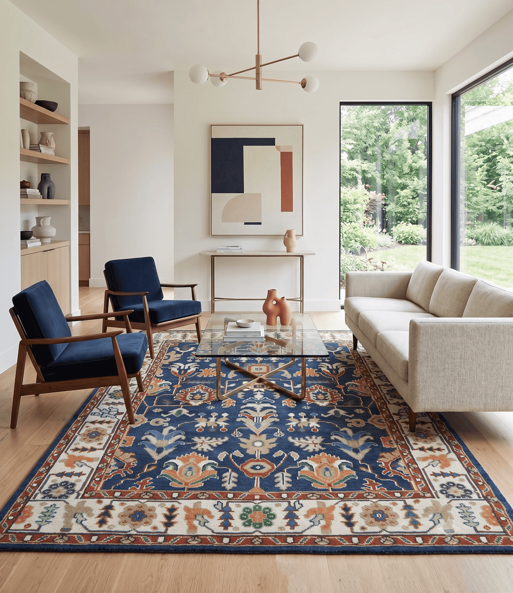 Premium Style Vibrant Colorful Blue, Ivory, Rust and Orange Traditional Hand Knotted Oriental Oushak Multi Size wool Area Rug - The Rug Decor