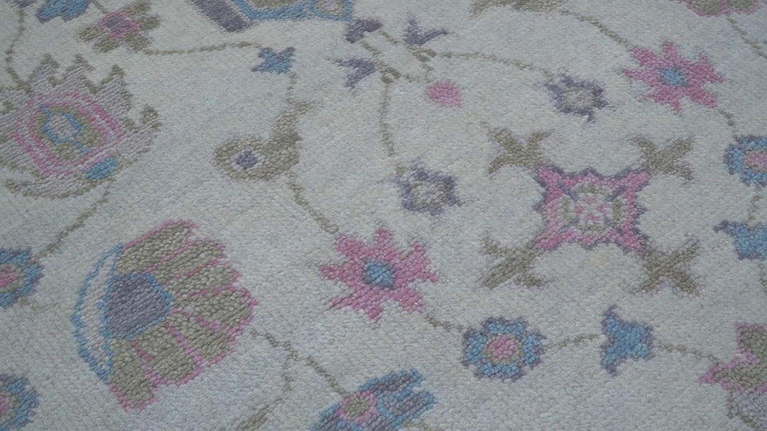 Custom Made Traditional Style Ivory And Blue Hand Knotted Wool Area Rug