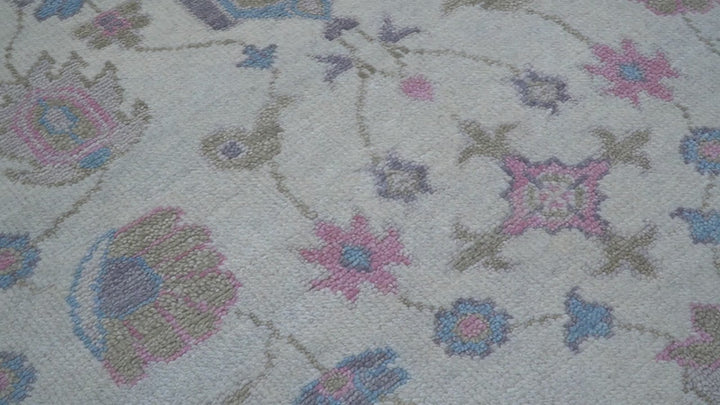 Custom Made Traditional Style Ivory And Blue Hand Knotted Wool Area Rug