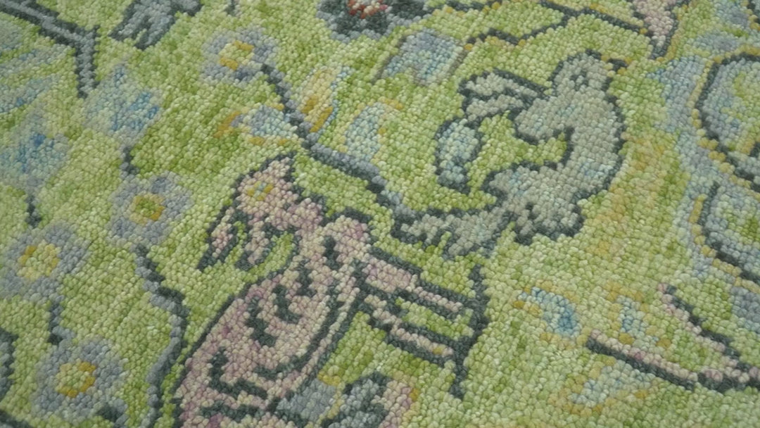 Green, Blue And Red Plant and Branches Hand Knotted Custom Made wool area rug