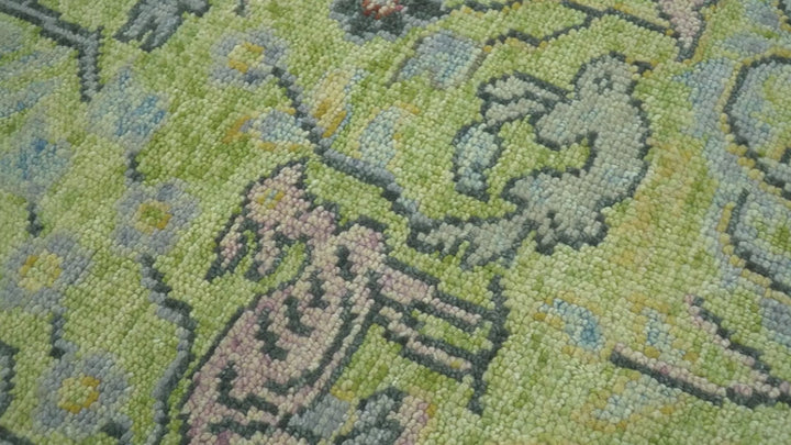 Green, Blue And Red Plant and Branches Hand Knotted Custom Made wool area rug