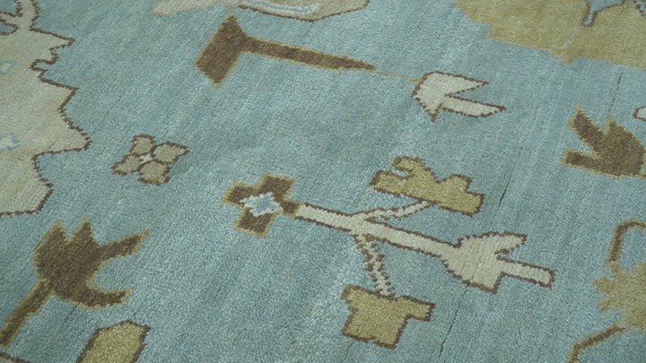 Custom Made Traditional Oushak Design Blue Hand Knotted Wool Area Rug