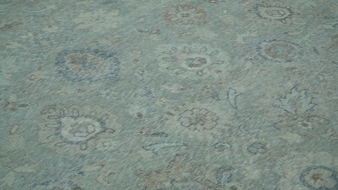 Hand Knotted Silver And Blue Traditional Distressed 10x14 Wool Area Rug