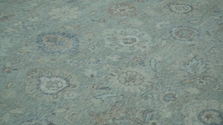 Hand Knotted Silver And Blue Traditional Distressed 10x14 Wool Area Rug