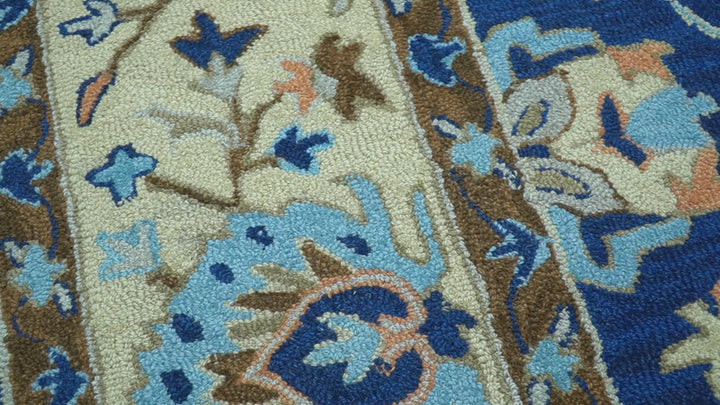 Custom Made Traditional Oriental Design Blue And Beige Hand-Tufted Wool Area Rug